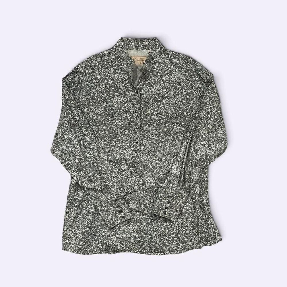 Scully Western Grey White Floral Print Long Sleeve Button Down Shirt Size L